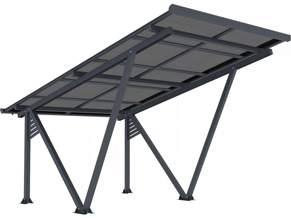 CARPORT AUTO ombrière carport solaire avec panneaux photovoltaïques - 366 x 575 x 366 cm - gris - 4,1 kw Grau - Grau, Holz (575/3/366cm) - Habitat Garten