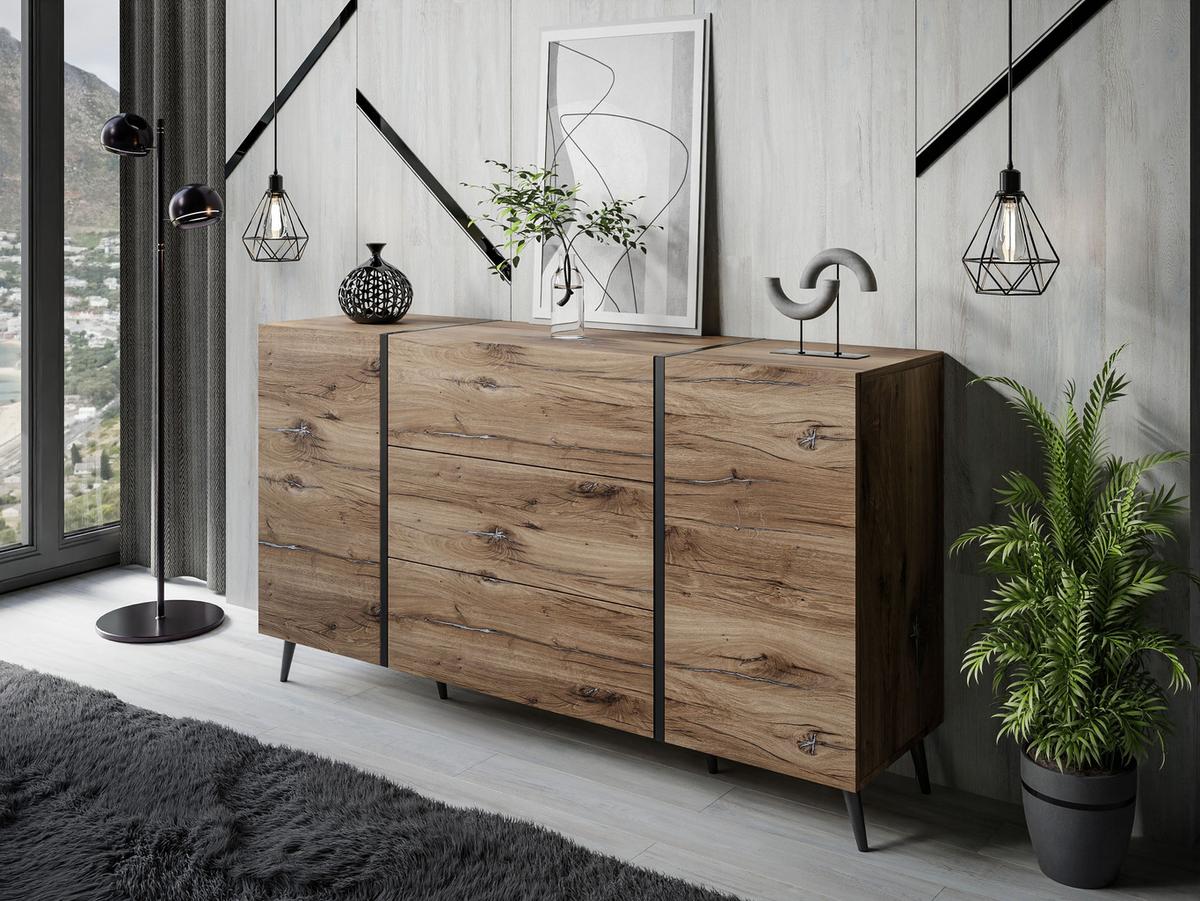 SIDEBOARD mit Schubladen ONYX LOFT auf Beinen Push Open - Eichefarben, Holzwerkstoff (158/88/41.3cm) - Lookway