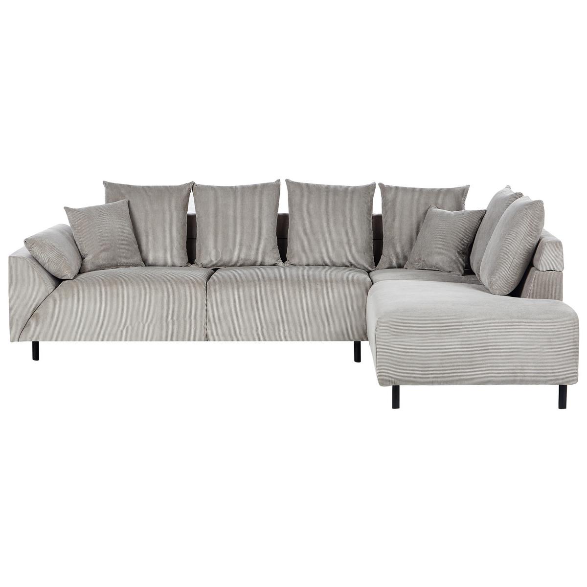 ECKSOFA 4-Sitzer Cord Hellgrau linksseitig Lunner - Hellgrau/Schwarz, Textil (266/180cm) - Beliani