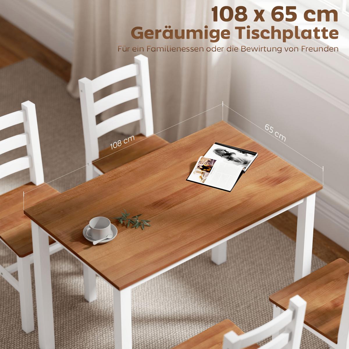 ESSGRUPPENSET, Esstisch, 4 Stühle, Esszimmerset, Kiefernholz, Braun+Weiß - Braun/Weiß, Holz (65/75/108cm) - HOMCOM