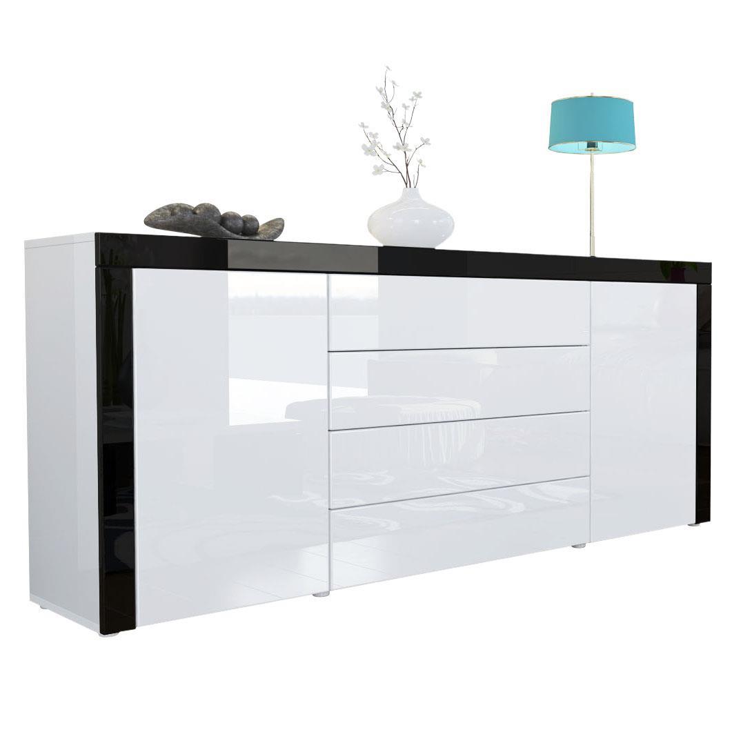 SIDEBOARD La Paz Weiß Hochglanz / Schwarz Hochglanz - Weiß Hochglanz/Schwarz, Holzwerkstoff (167/72/35cm) - Vladon