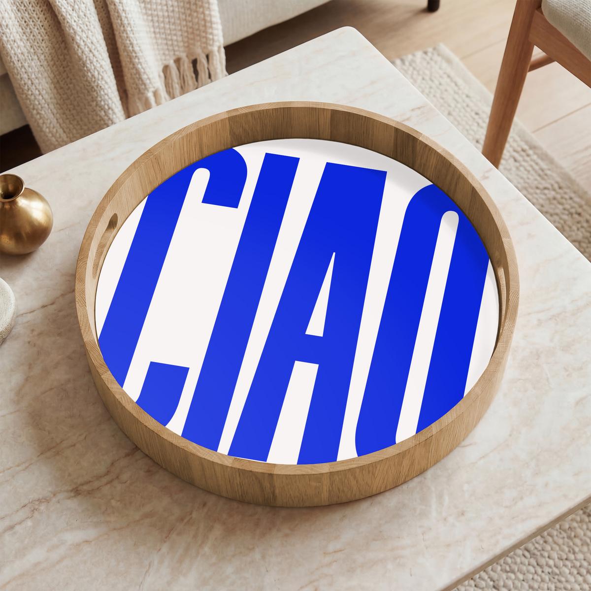 TABLETT Ciao - Großbuchstaben - Blau - Minimalistisch 40x40 cm - Blau, Holz (40/5/5cm) - OnlyWow