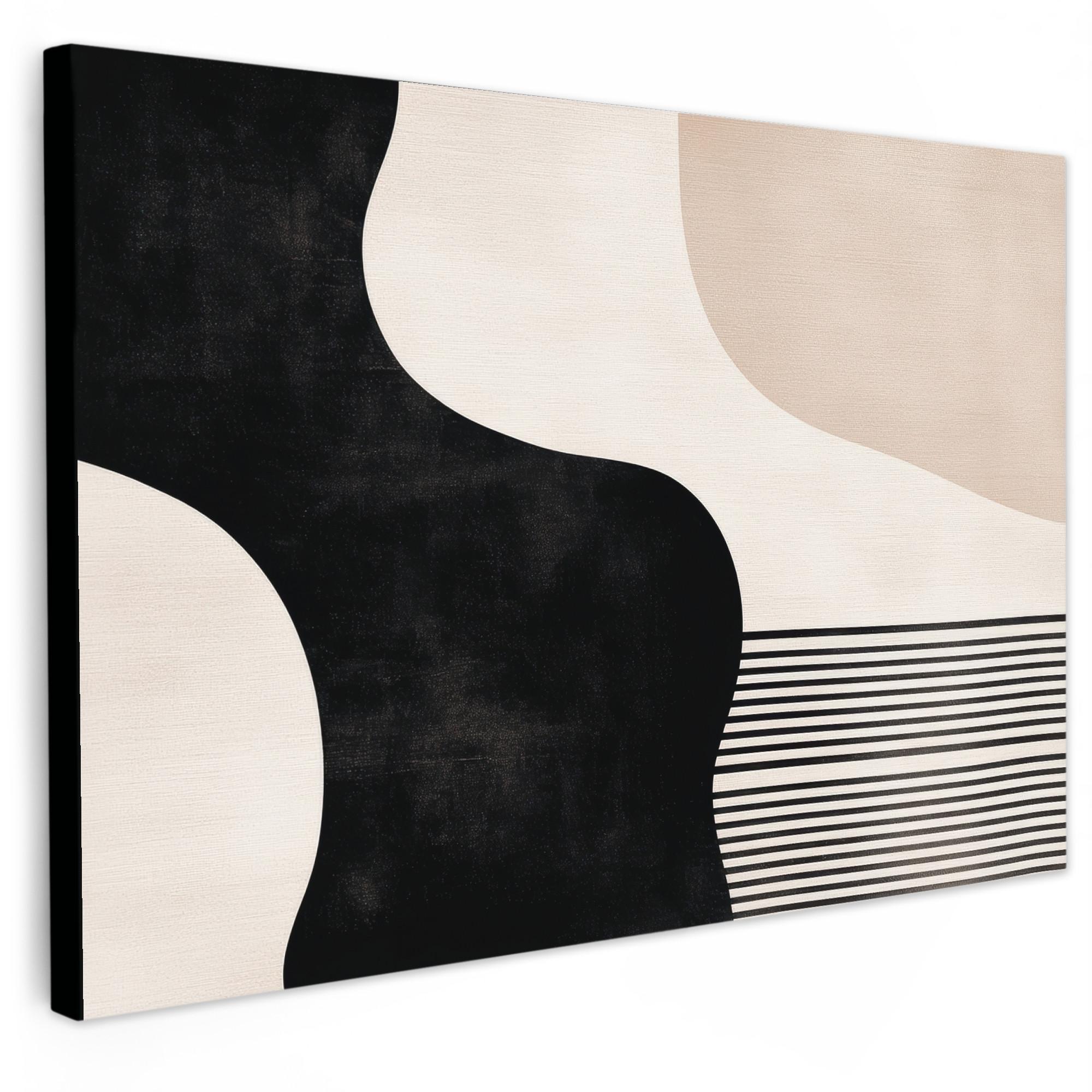 LEINWANDBILD Abstrakt - Japandi - Beige - Modern XXL 150x100 cm - Schwarz, Textil (150/100cm) - MuchoWow
