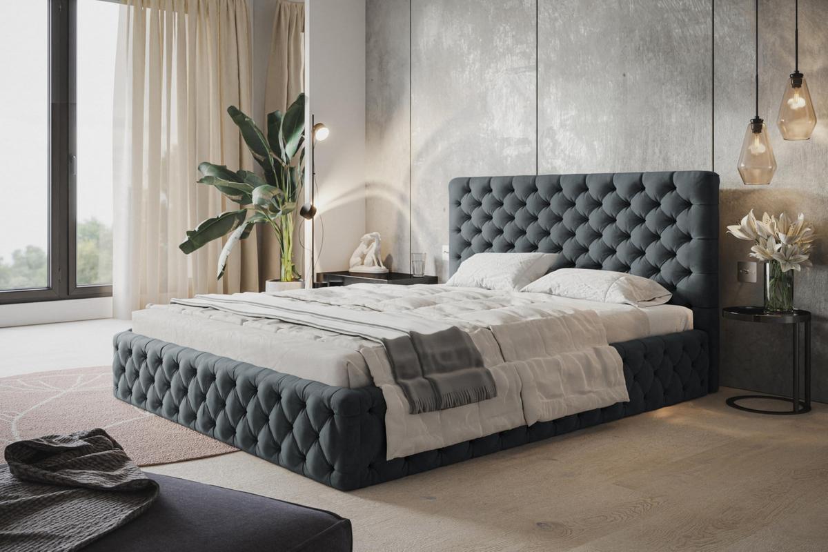 BETT 90x200 - Polsterbett mit Bettkasten und Holzrahmen - Elegant Betten - Weicher Jasminstoff - Kollektion Miami, Dunkelgrau - Dunkelgrau, Holz/Textil (90/200cm) - Alpi-Möbel