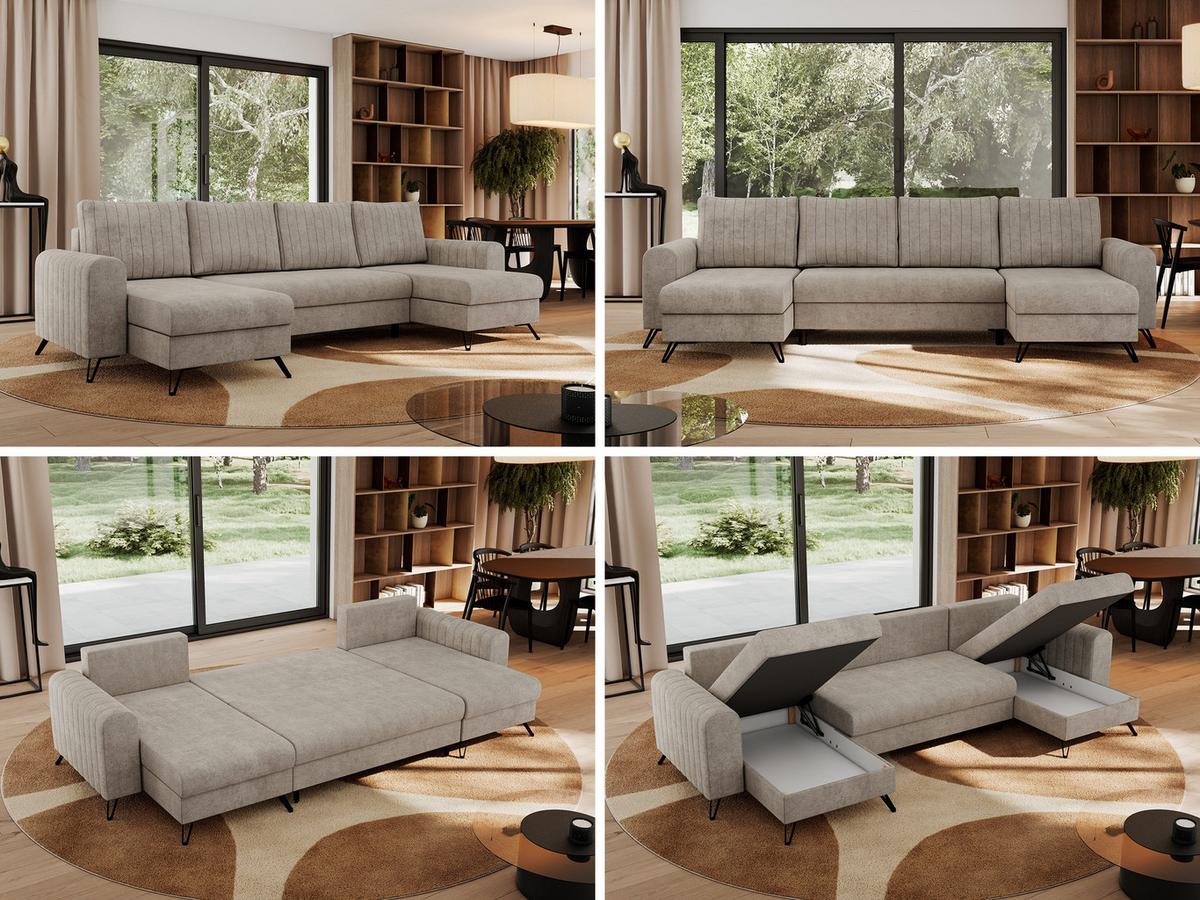 WOHNLANDSCHAFT AXEL U Struktur Beige - Beige/Schwarz, Textil/Metall (312/90/140cm) - MKS
