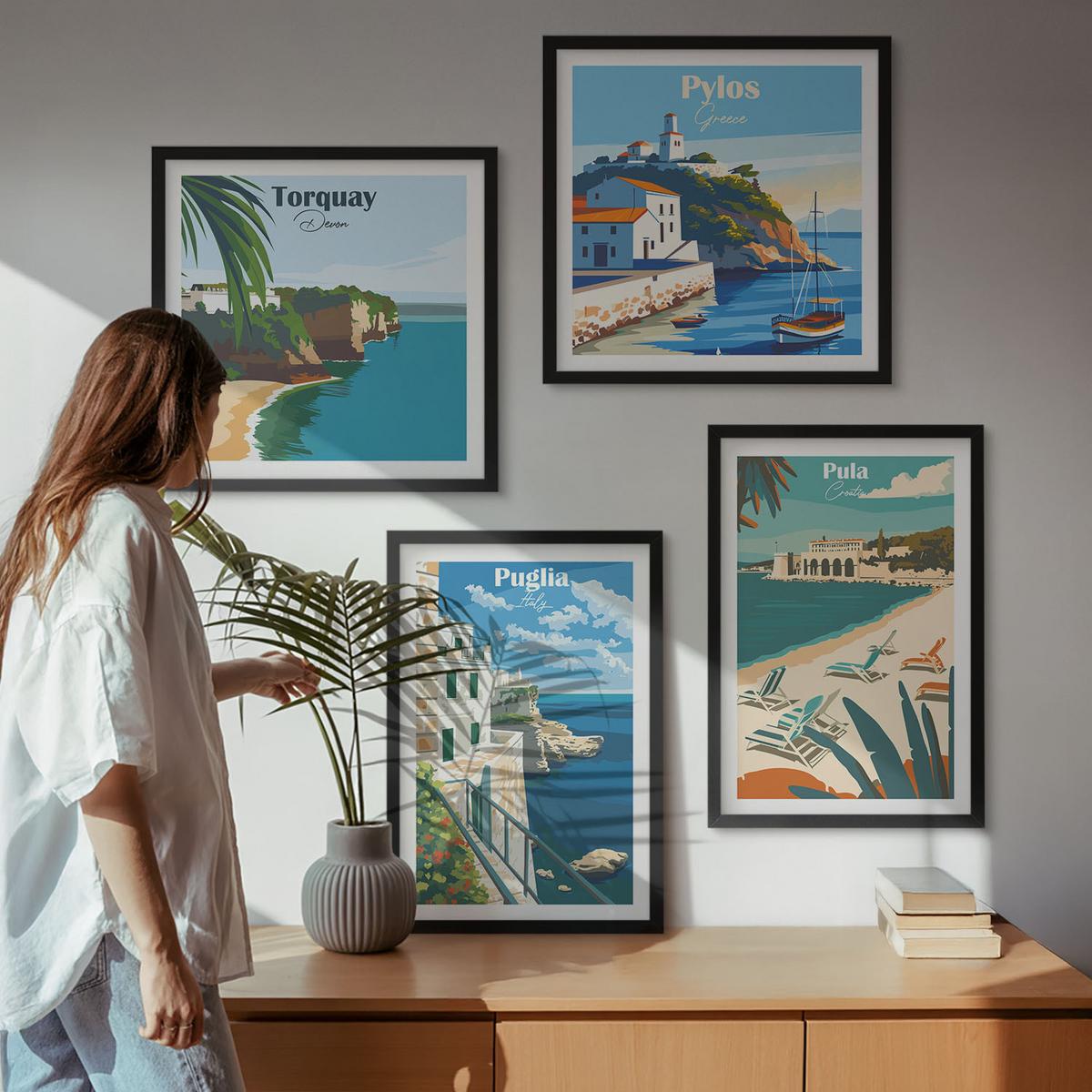 BILDER SET 4er Set - 50x50 cm & 40x60 cm Schwarzer Rahmen - Touristische Küstenlandschaften - Schwarz, Kunststoff (50/50cm) - TULUP