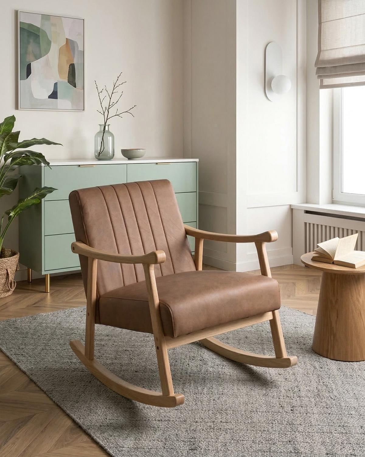 SCHAUKELSESSEL Kunstleder Braun Leknes - Hellbraun, Kunststoff (63/78/96cm) - Beliani
