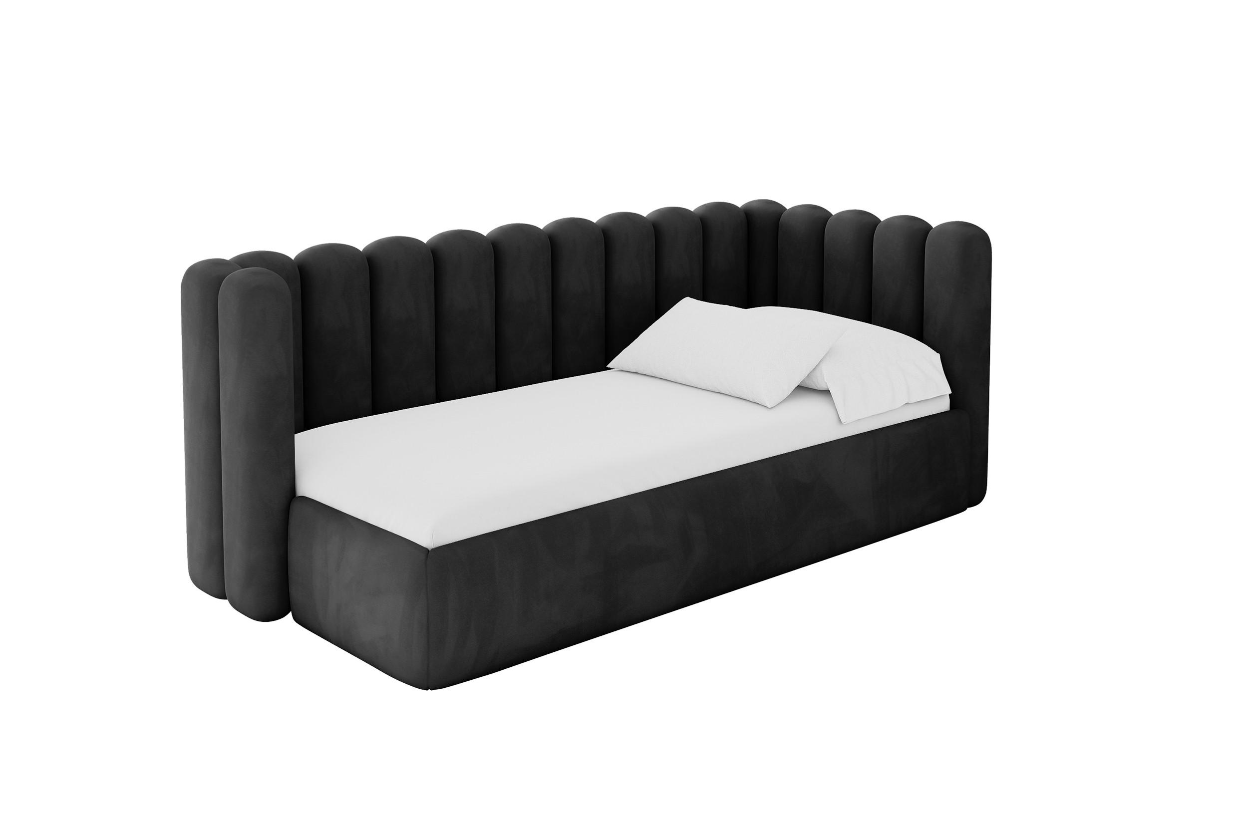 EINZELLBETT Jugendbett mit Bettkasten und Matratze H3/H4, Links - HUGY 100x200 Schwarz - Schwarz, Holzwerkstoff/Textil (100/200cm) - ALTDECOR