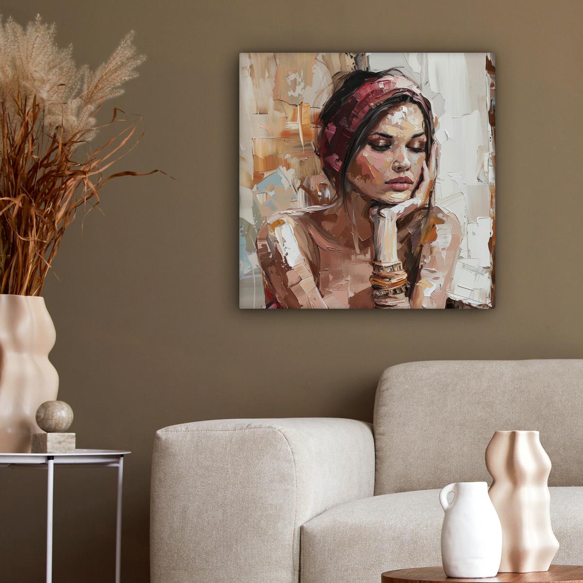 LEINWANDBILD Frau - Lackierung - Porträt - Modern Wandbild Wohnzimmer 50x50 cm - Altrosa, Textil (50/50cm) - MuchoWow