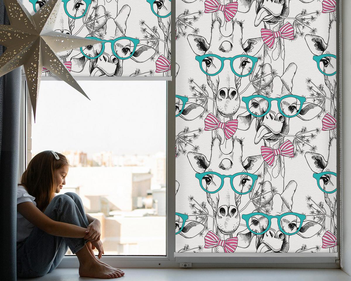 INNENROLLO - Fensterrollo - Rollo - 70x140 cm - Giraffe mit Brille - Grau, Kunststoff (70/140/0.5cm) - TULUP
