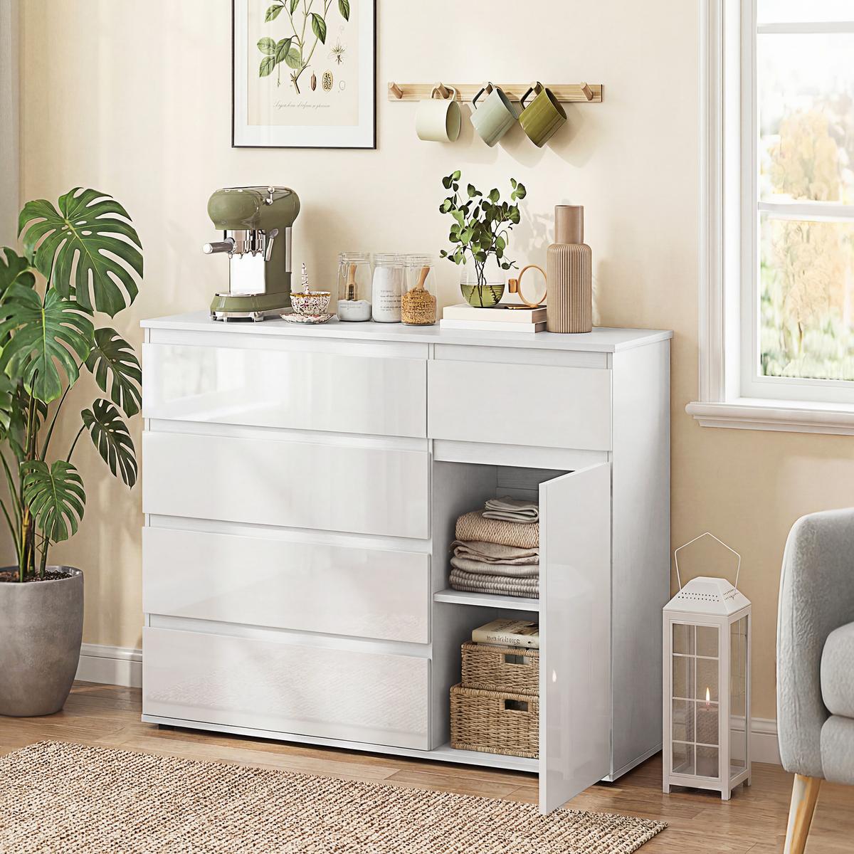 SIDEBOARD aus MDF 100/40/80 cm Weiß - Weiß Hochglanz, Holzwerkstoff (40/80/100cm) - HOMCOM