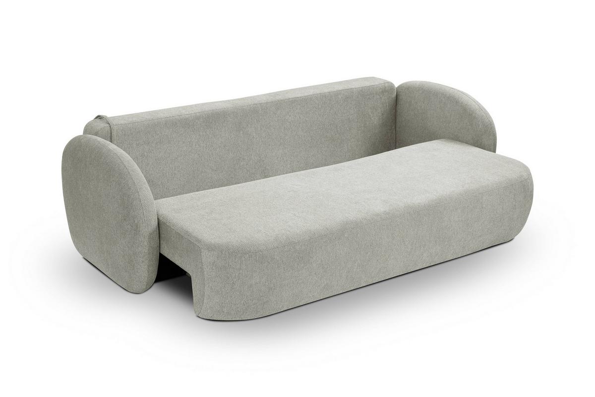 BETTSOFA AMICO Hellgrau Geflochtener Stoff mit Schlaffunktion - Hellgrau, Holz (238/86.5/101cm) - MASSENO