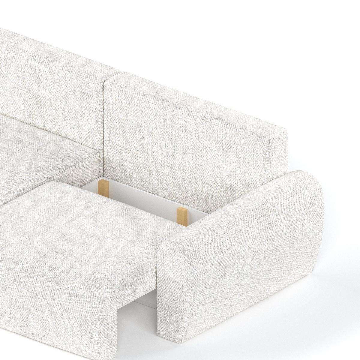 ECKSOFA OMARI mit Schlaffunktion Creme im Neve Stoff - Creme/Schwarz, Holz/Holzwerkstoff (253/153cm) - AltaBeds