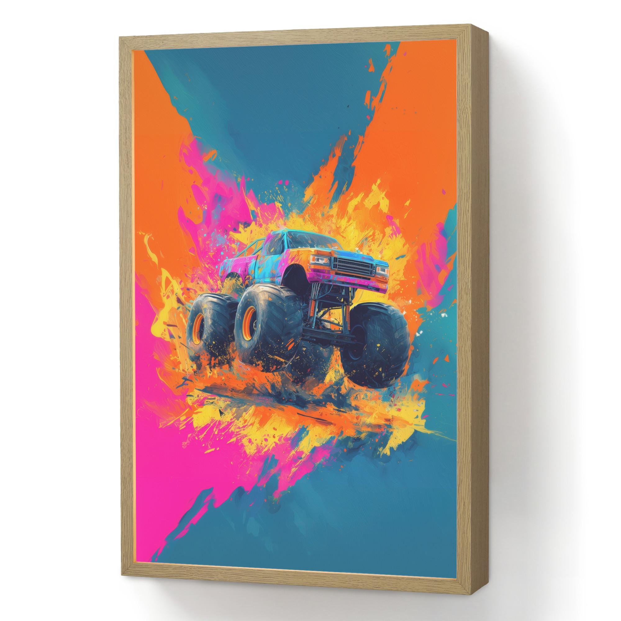 NACHTTISCHLAMPE MIT AKKU Monstertruck - Abstrakt - Farbspritzer - Farbenfroh 40x60 cm - Pink, Holzwerkstoff (8/40/60cm) - OnlyWow