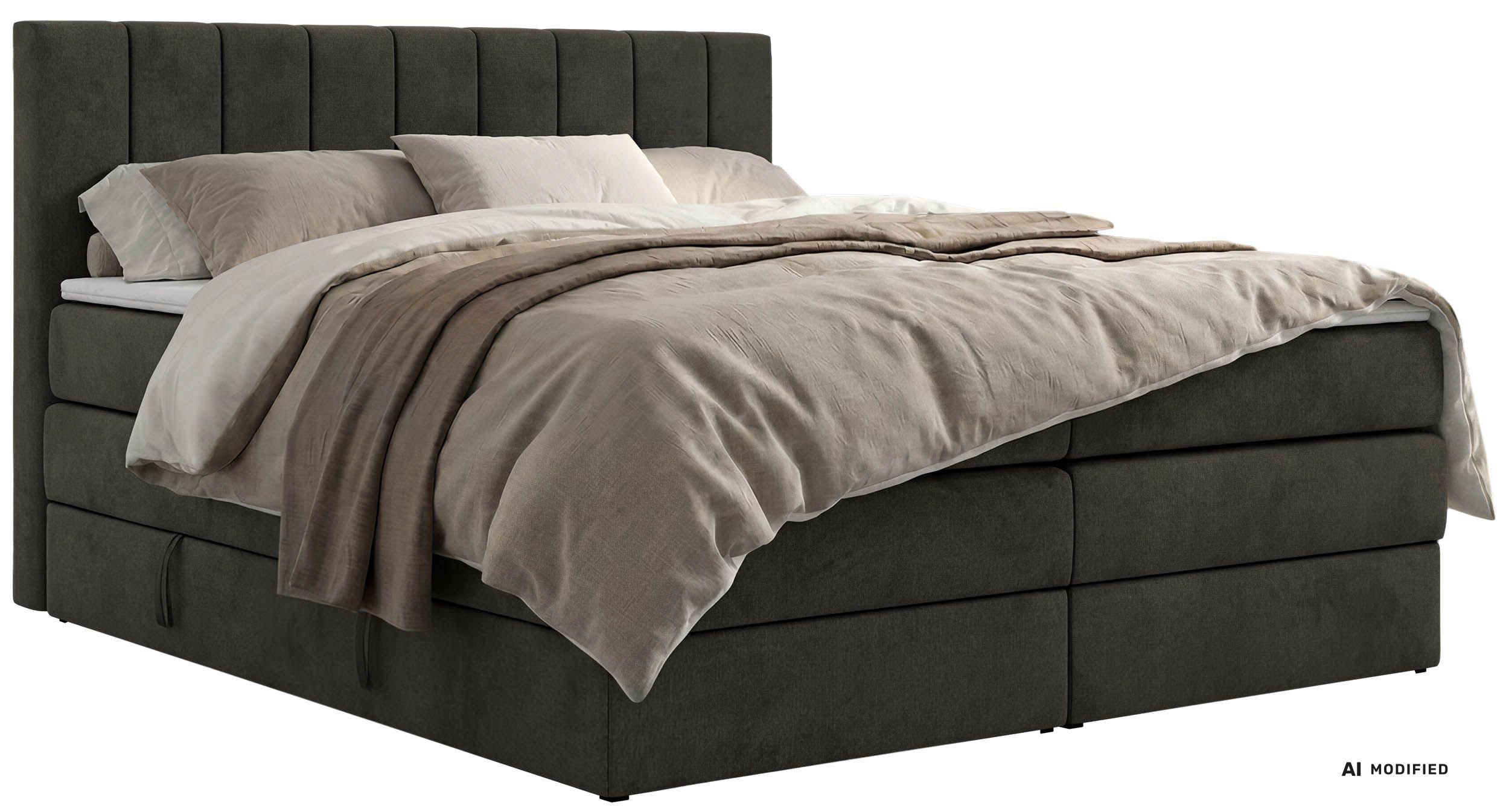 BOXSPRINGBETT ALVER KING 200/200 - Dunkelgrau Velvet - Topper T25 - H4 - Dunkelgrau/Schwarz, Kunststoff/Textil (200/200cm) - MKS