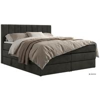 BOXSPRINGBETT ALVER KING 200/200 - Dunkelgrau Velvet - Topper T25 - H3 - Dunkelgrau/Schwarz, Kunststoff/Textil (200/200cm) - MKS