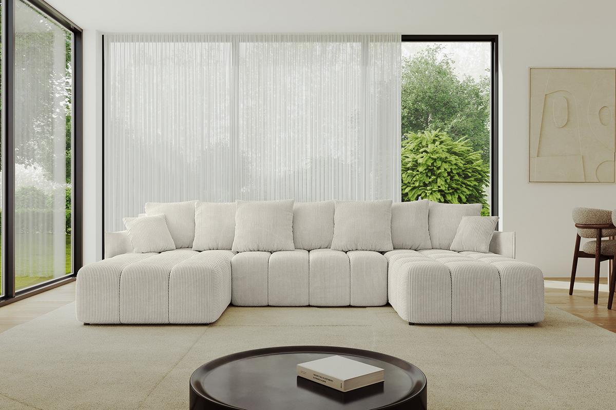 WOHNLANDSCHAFT LONLI-U 355x189x68 Creme Cord - Ecru/Creme, Holzwerkstoff/Kunststoff (355/68/189cm) - ALTDECOR