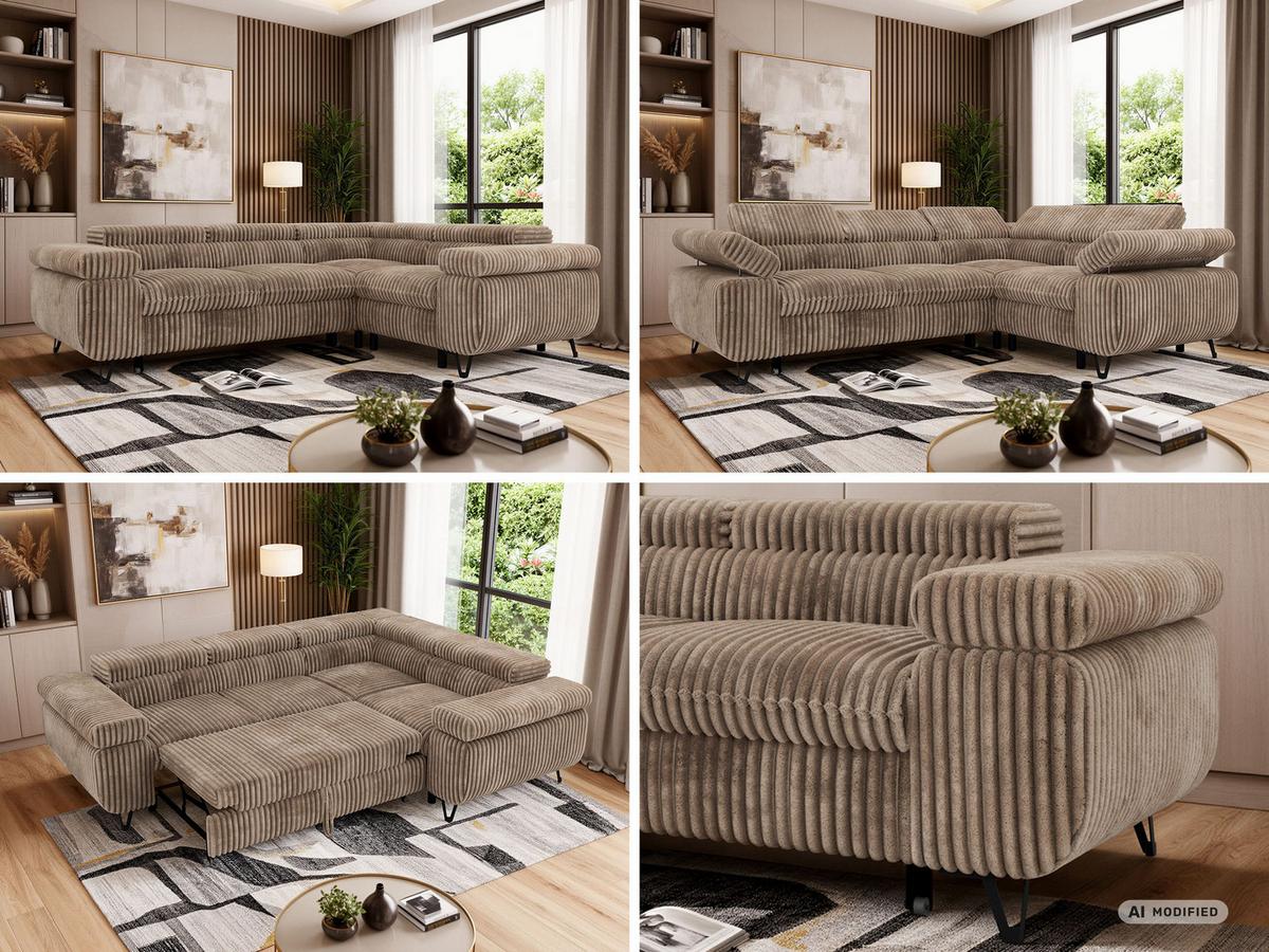 ECKSOFA FALCO L - Braun Cord - Rechts Seite - Schwarz/Braun, Textil/Metall (268/197cm) - MKS