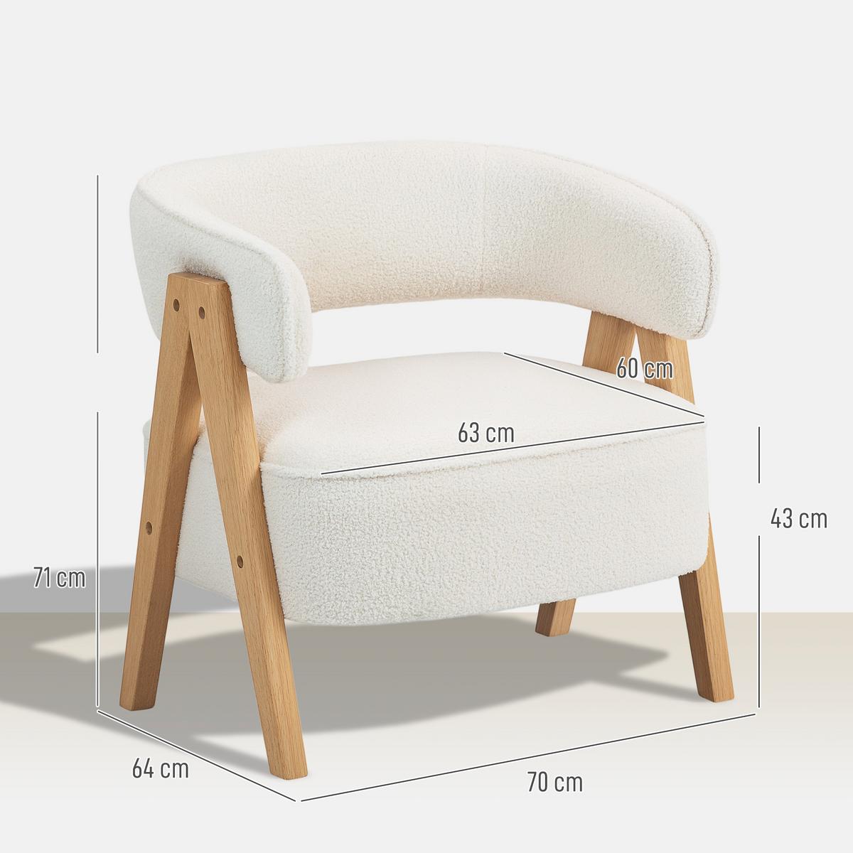SESSEL gepolsterter Loungesessel mit Armlehnen, Fleece-Optik, Weiß - Weiß/Naturfarben, Holz/Textil (64/71/70cm) - HOMCOM