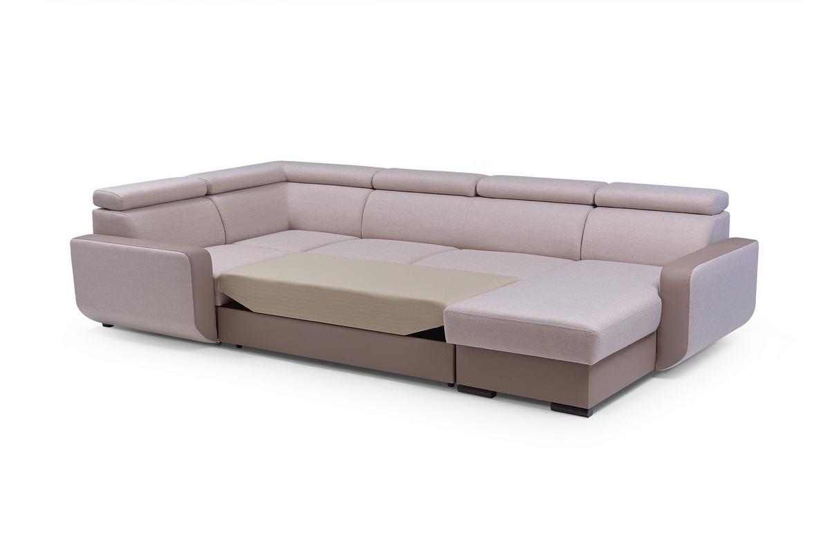 WOHNLANDSCHAFT PALAZZO Beige Geflochtener Stoff mit Schlaffunktion - Beige, Holz (337/97/184cm) - MASSENO