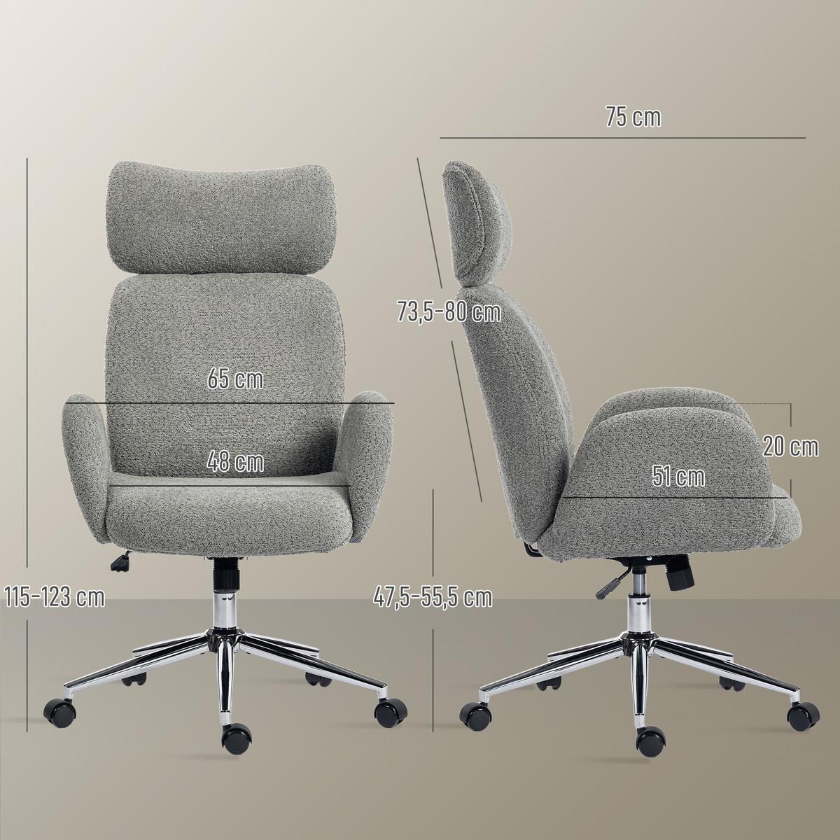 BÜROSTUHL Polyester Dunkelgrau - Dunkelgrau/Silberfarben, Textil/Metall (65/123/75cm) - HOMCOM