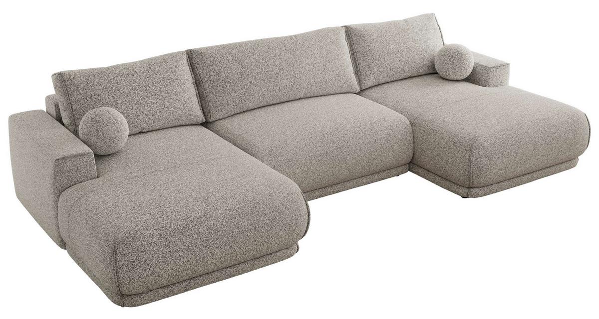WOHNLANDSCHAFT RINA U Hellgrau Strukture - Hellgrau/Schwarz, Kunststoff/Textil (360/85/170cm) - MKS