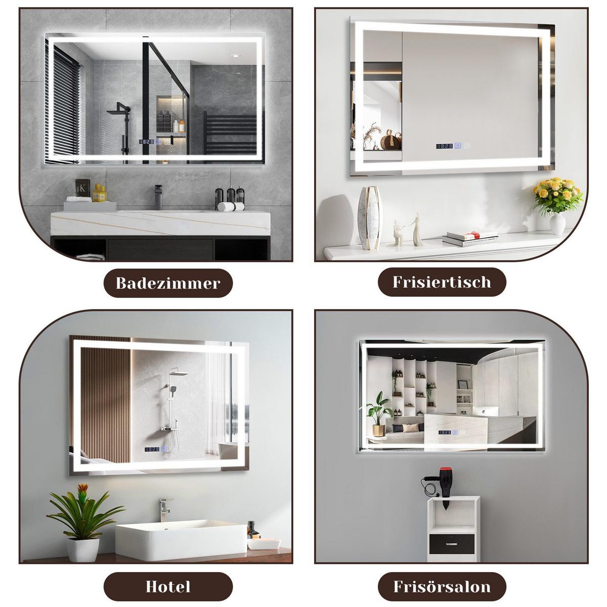 BADEZIMMERSPIEGEL Erfurt mit LED-Leuchte 100/60/2.5 cm - Weiß, Glas (60/2.5/100cm) - Nettlife