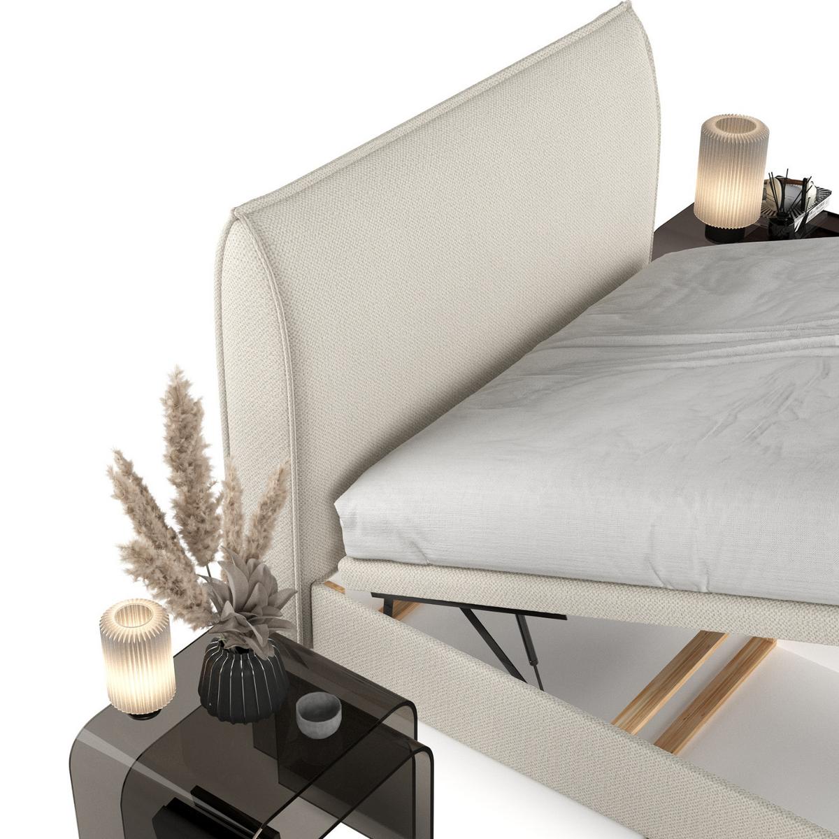 POLSTERBETT Tuvalu mit Stauraum 120/200 cm Hellbeige im Alta Stoff - Sandfarben/Schwarz, Holz/Holzwerkstoff (120/200cm) - AltaBeds