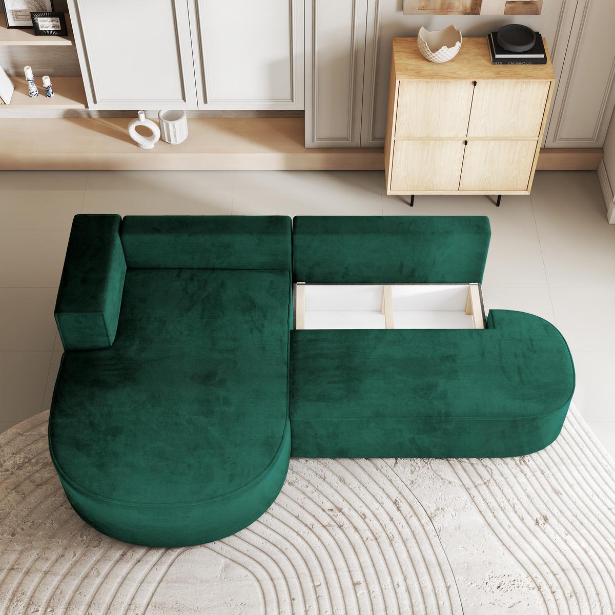 ECKSOFA CORTIO M L-S Grün Velours-Stoff mit Schlaffunktion - Grau/Grün, Holz/Kunststoff (265/174cm) - MASSENO