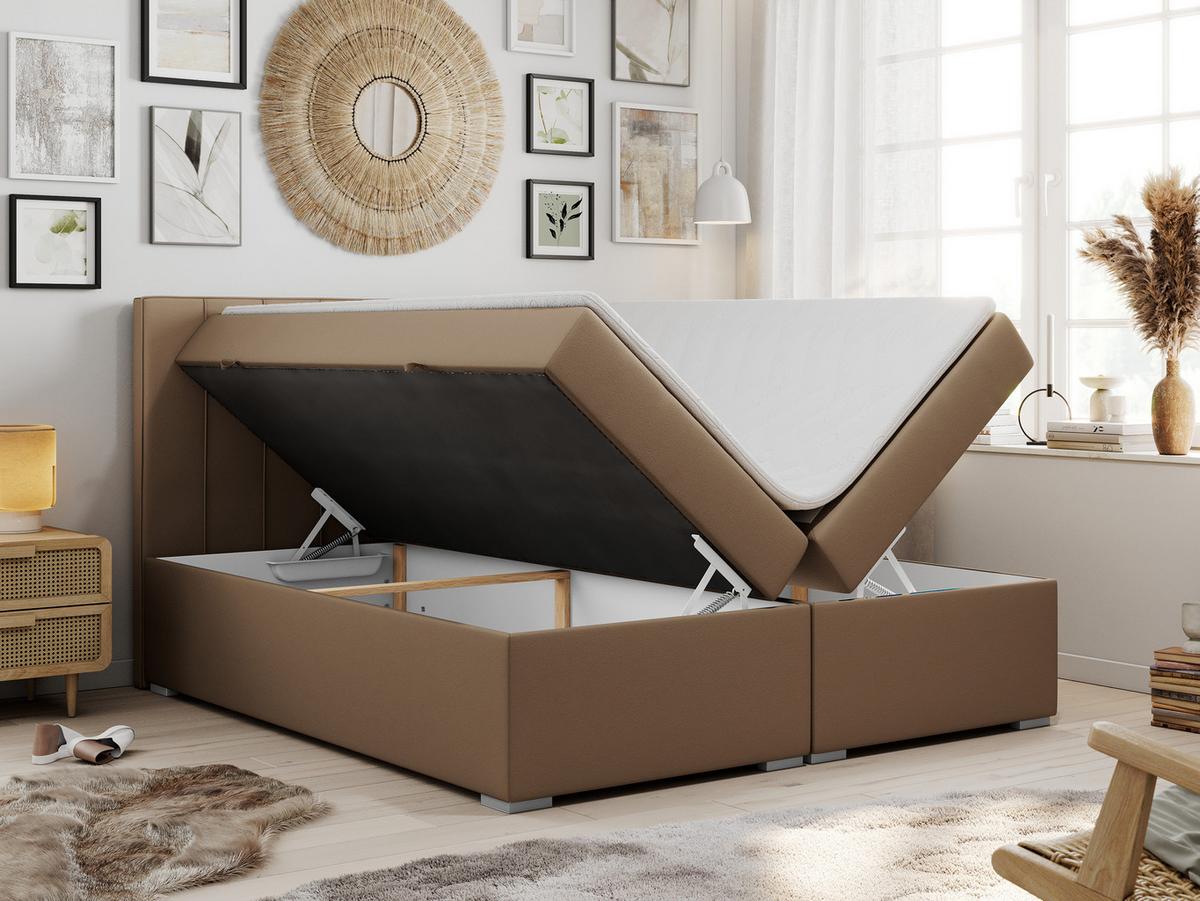 BOXBETT ALLY 160/200 Braun Kunstleder - H3 - Braun, Holz/Textil (160/200cm) - MKS