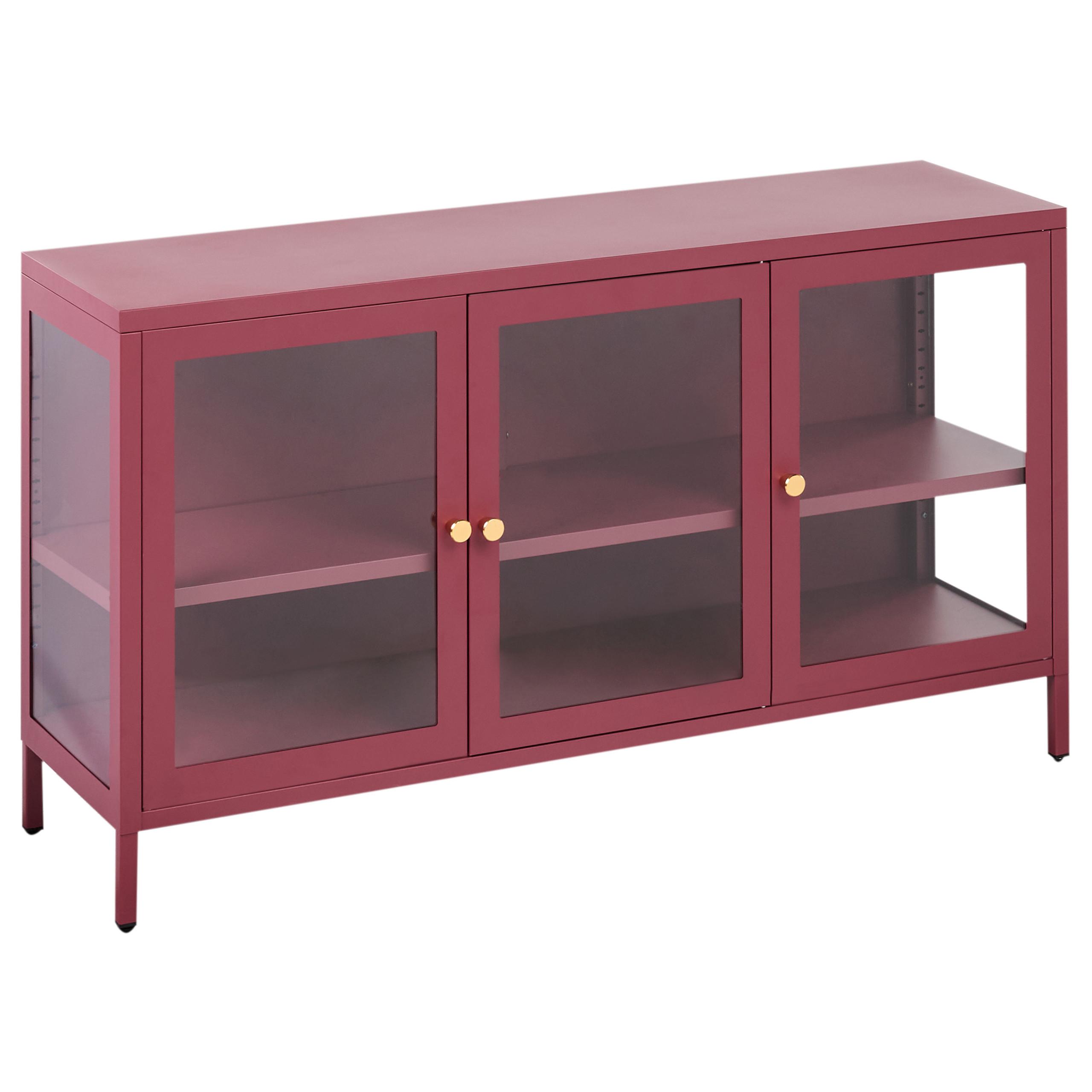 SIDEBOARD mit Glastüren Metall 115 cm Dunkelrot Newport - Dunkelrot, Metall (115/64/35cm) - Beliani