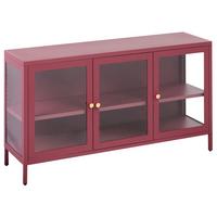 SIDEBOARD mit Glastüren Metall 115 cm Dunkelrot Newport - Dunkelrot, Metall (115/64/35cm) - Beliani