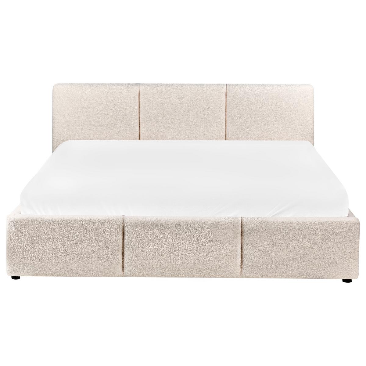 BETT mit Stauraum 160/200 cm Bouclé Cremeweiß Bousse - Creme, Textil (160/200cm) - Beliani