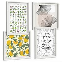 BILDER SET 4er Set - 50x50 cm & 40x60 cm Weißer Rahmen - Küchenkräuter-Zitronen-Malerei - Weiß, Kunststoff (50/50cm) - TULUP