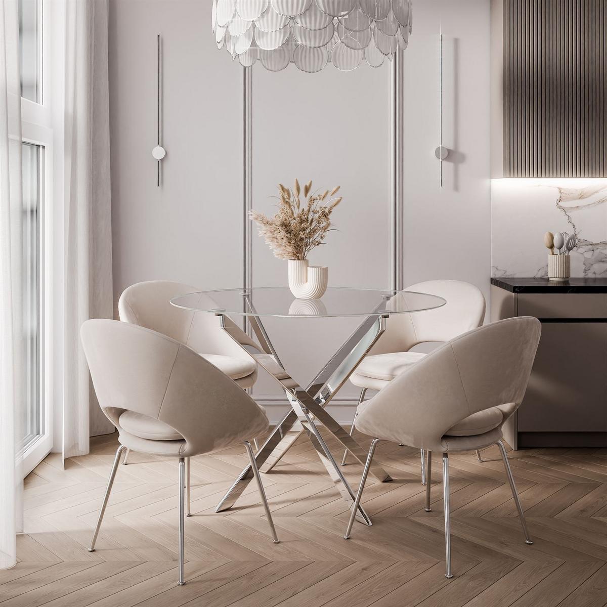 ESSTISCH BEIRA Runder Tisch 90 cm mit Glasplatte und Chrom Tischbeine - Chromfarben/Goldfarben, Glas (90/90/72cm) - Lookway