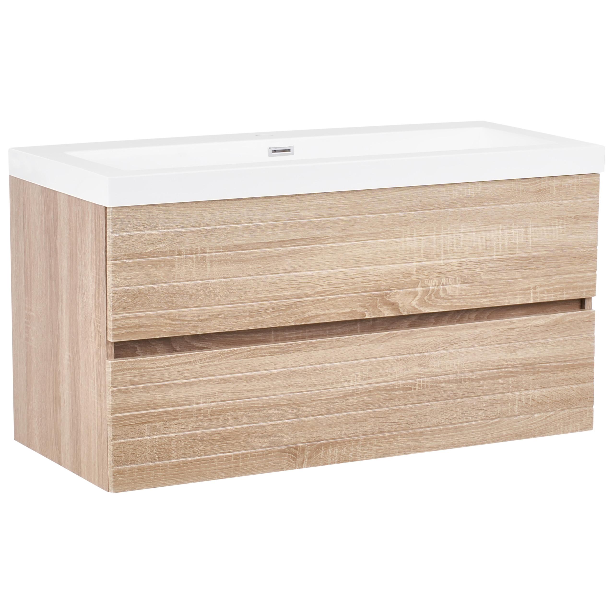 WASCHBECKENUNTERSCHRANK wandmontiertk mit Waschbecken Hellbraun Urucu - Hellbraun, Holzwerkstoff (100/55/46cm) - Beliani