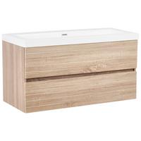 WASCHBECKENUNTERSCHRANK wandmontiertk mit Waschbecken Hellbraun Urucu - Hellbraun, Holzwerkstoff (100/55/46cm) - Beliani
