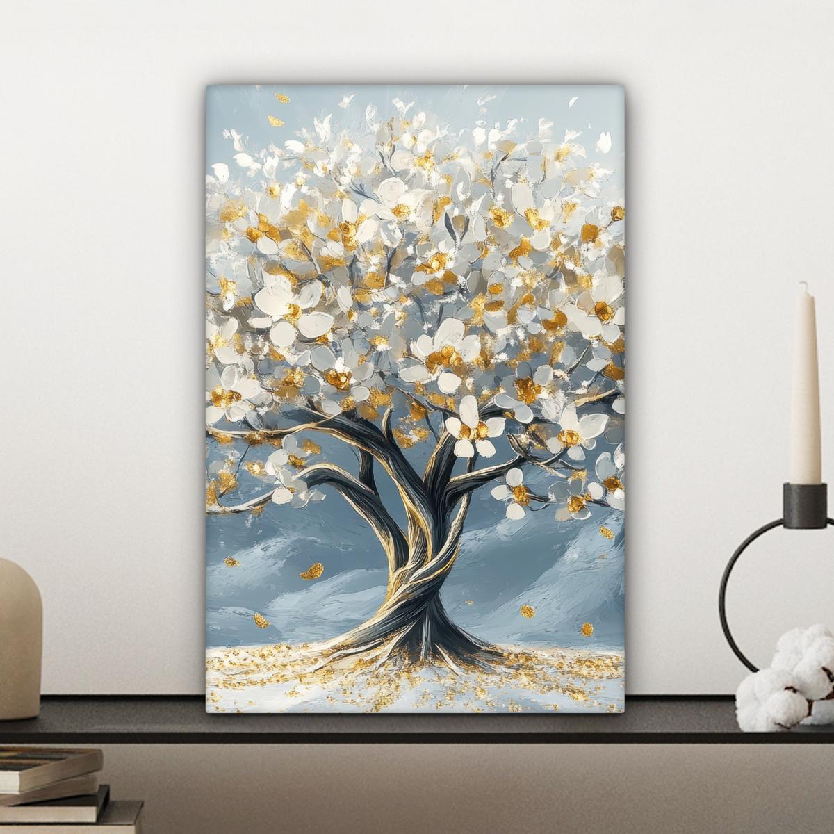 LEINWANDBILD Baum - Winter - Baum des Lebens - Modern - Gold Deko Wohnzimmer 20x30 cm - Goldfarben, Textil (20/30cm) - MuchoWow