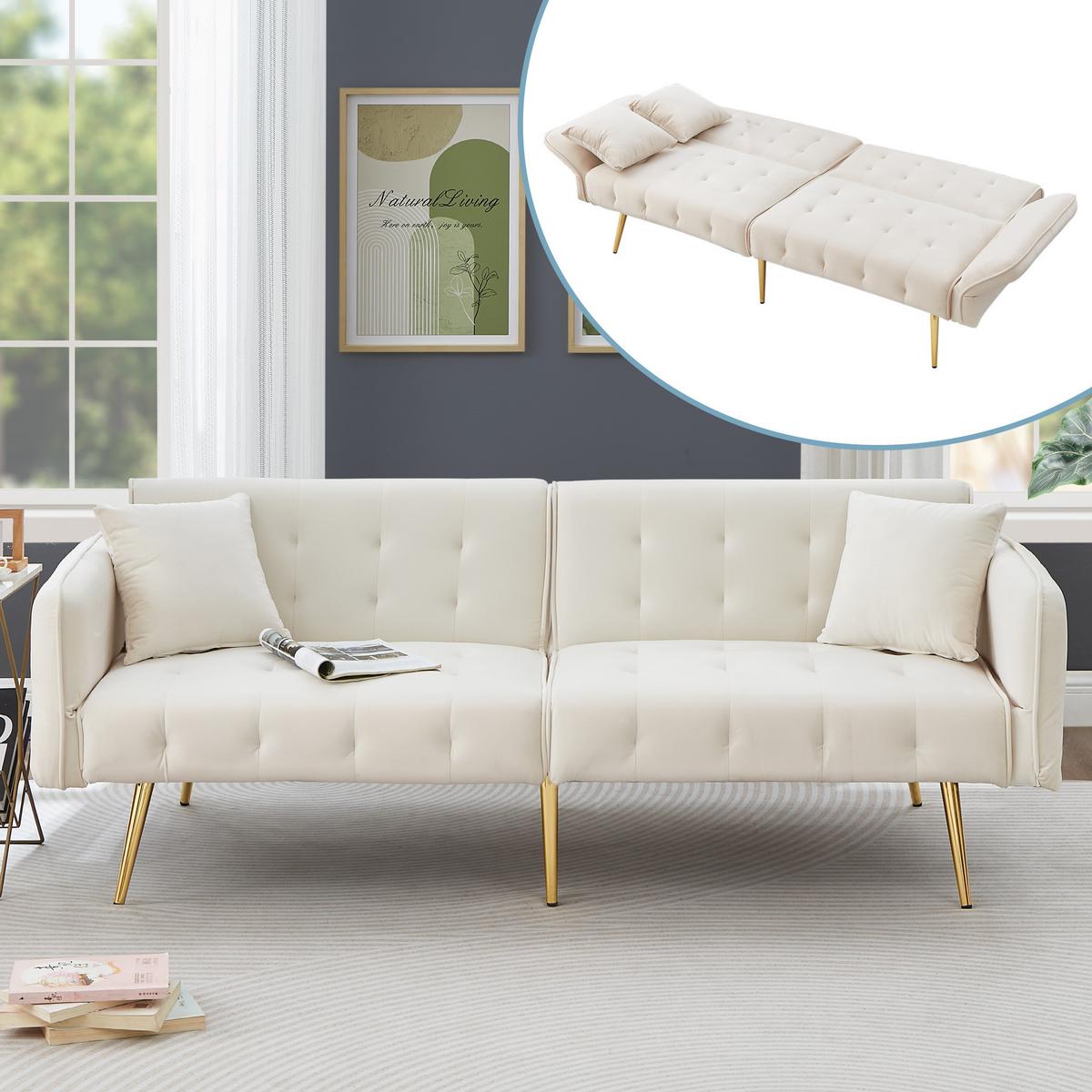 SCHLAFSOFA mit klappbaren Armlehnen und Metallfüßen - Beige, Textil (178/70/82cm) - Urban Meuble
