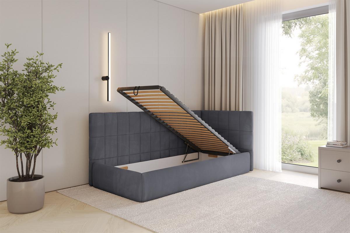 EINZELLBETT Jugendbett mit Bettkasten, Links - TULY 90x200 Dunkelgrau - Dunkelgrau, Holzwerkstoff/Textil (90/200cm) - ALTDECOR