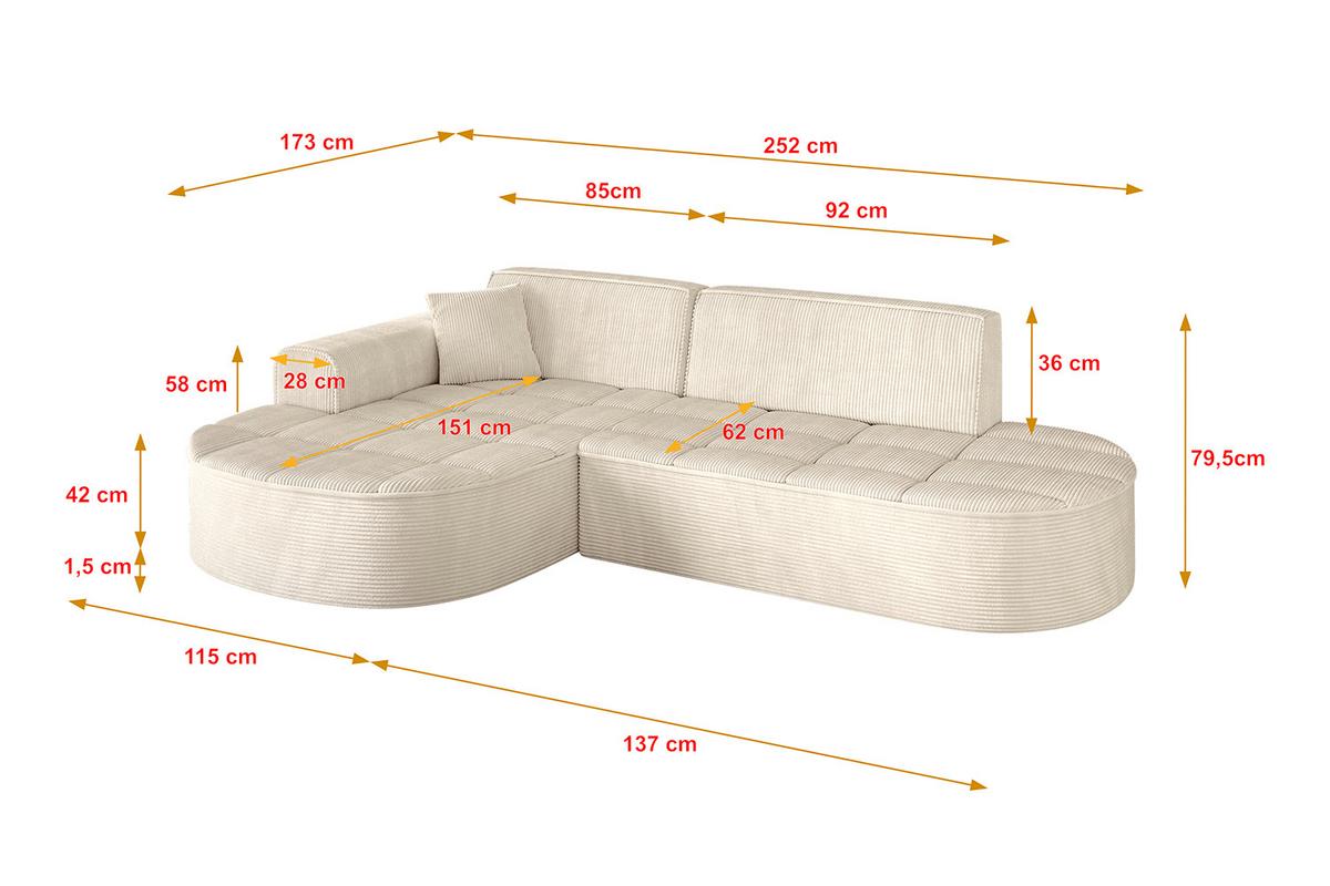 ECKSOFA Ottomane Links LIVO-L1 - 252x173x79,5 cm Beige - Beige, Holzwerkstoff/Textil (252/173cm) - ALTDECOR