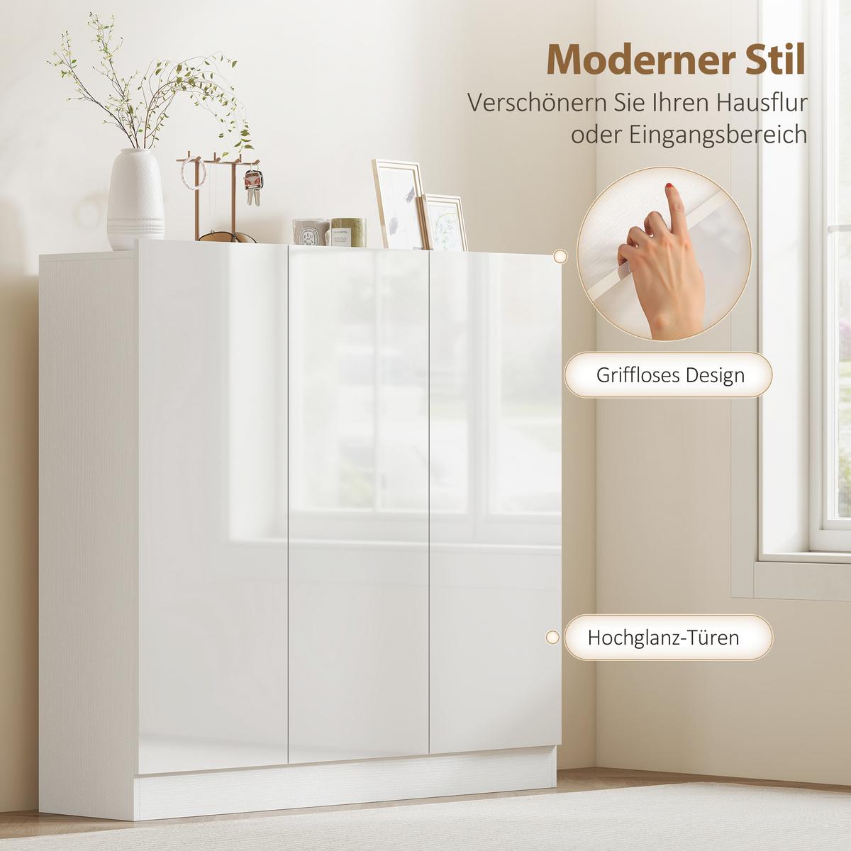 SCHUHSCHRANK, Schuhregal mit Verstellbaren Ablagen, Belüftungslöchern, Weiß - Weiß Hochglanz/Weiß, Holzwerkstoff (34/108.5/106.4cm) - HOMCOM
