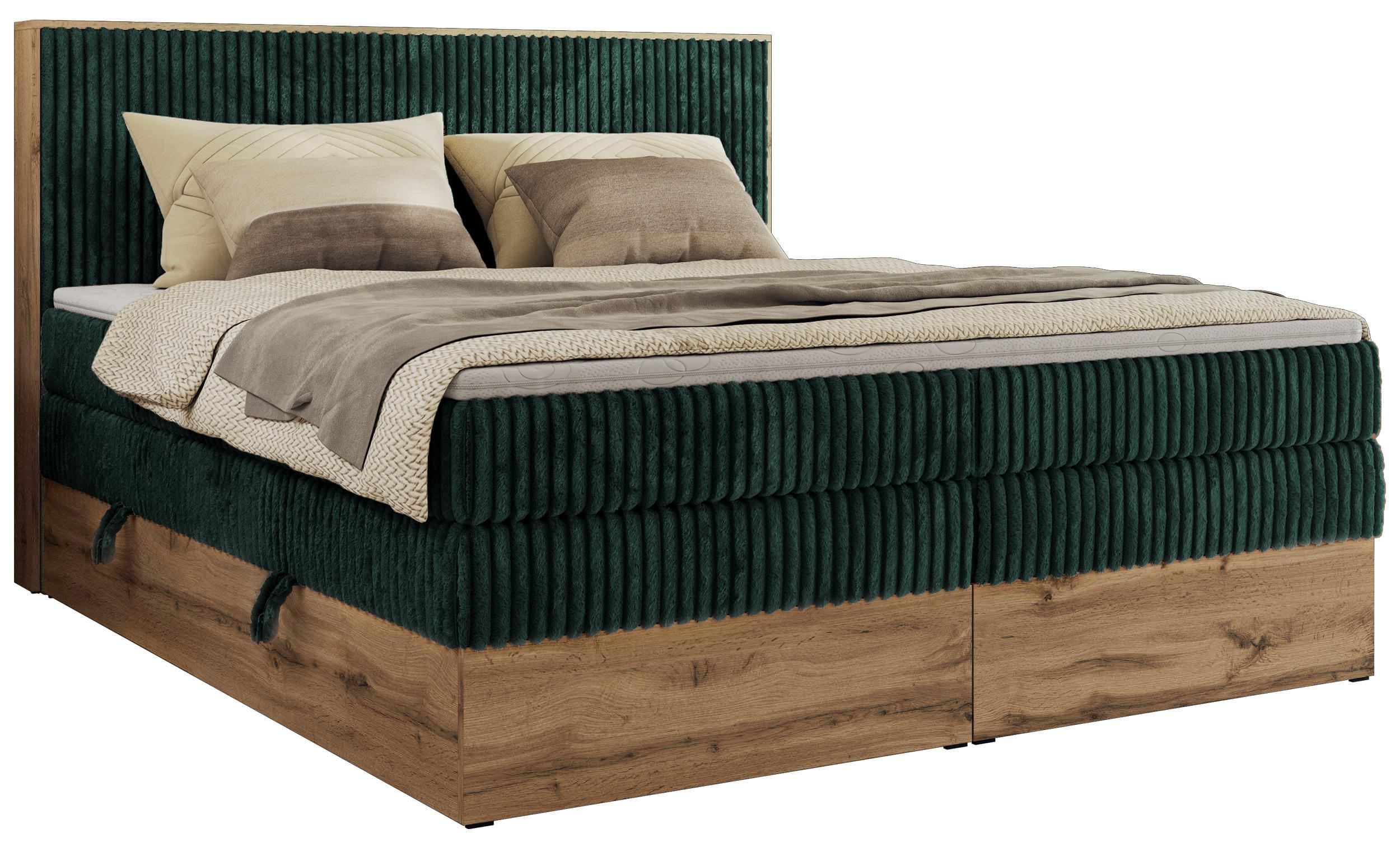 BOXBETT WOOD CLASSIC KING 160/200 - Dunkelgrün Cord - H4 - Dunkelgrün, Textil (160/200cm) - MKS