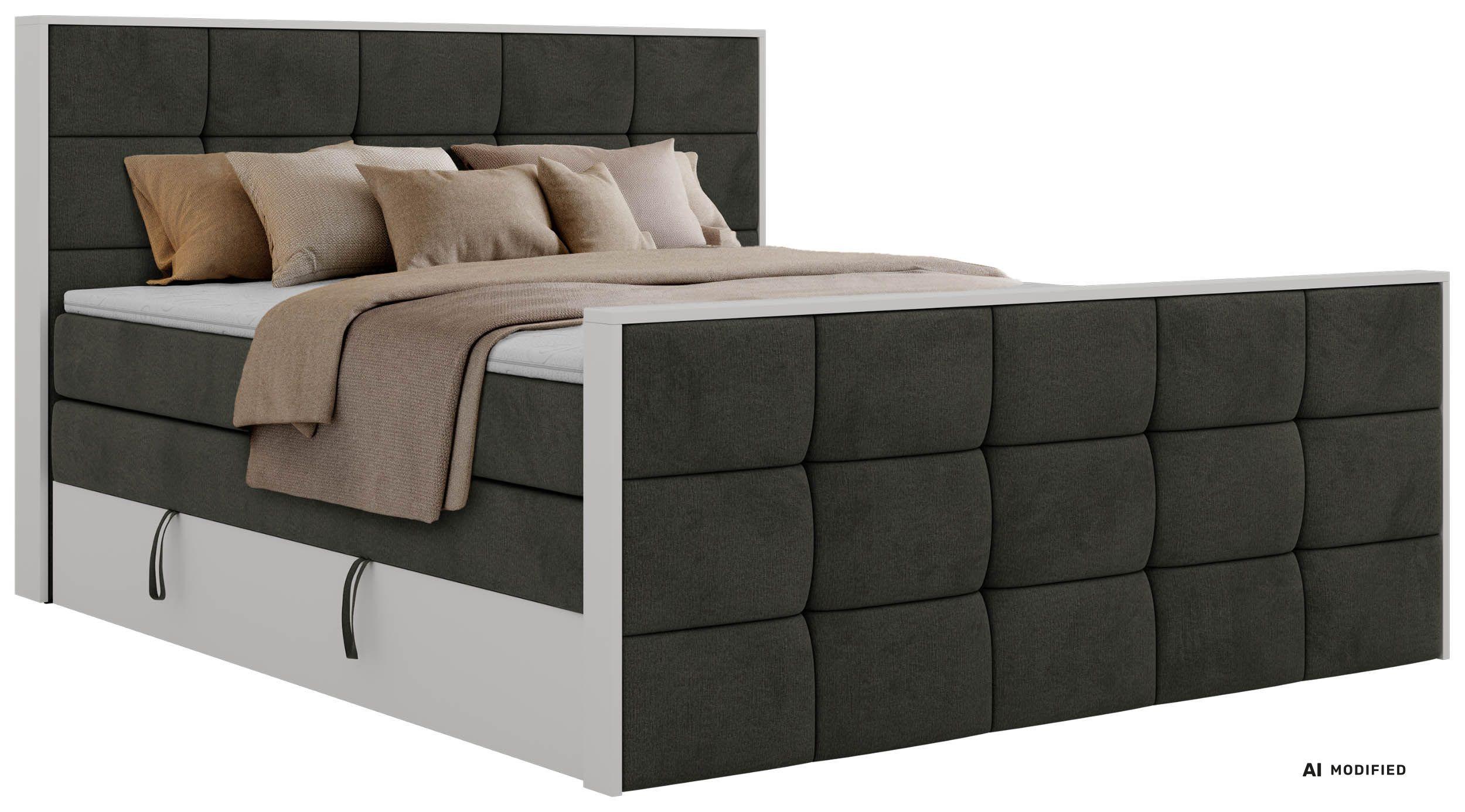 BOXSPRINGBETT ALVIT KING DUO 180/200 - Dunkelgrau Velvet - Topper Visco - H4 - Dunkelgrau/Anthrazit, Kunststoff/Textil (180/200cm) - MKS