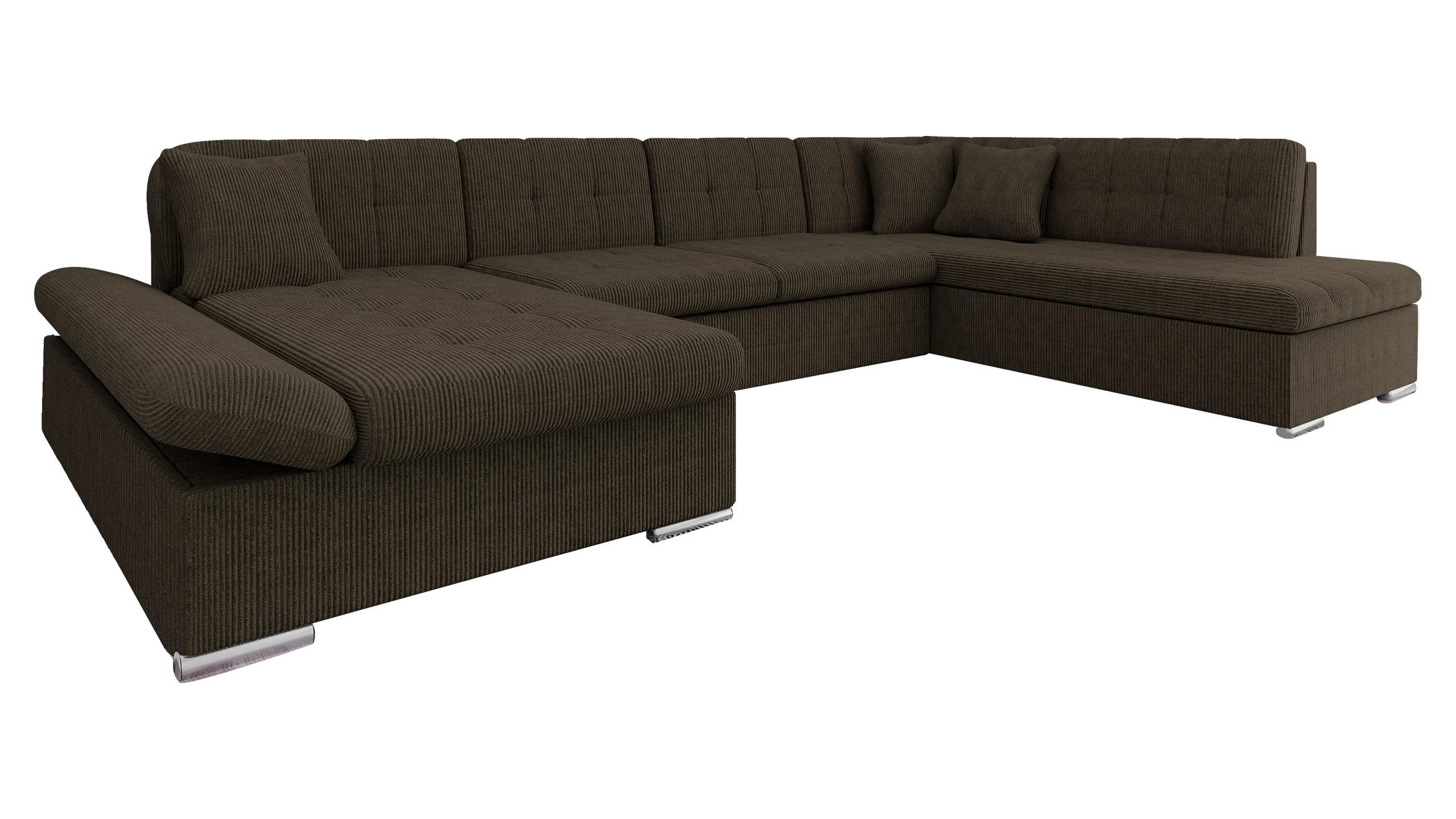 WOHNLANDSCHAFT Bergen Cord, Seite: Links - Silberfarben/Nussbaumfarben, Holz/Textil (345/76/205cm) - MIRJAN24