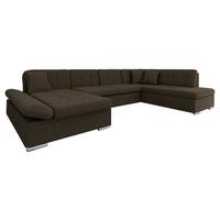 WOHNLANDSCHAFT Bergen Cord, Seite: Links - Silberfarben/Nussbaumfarben, Holz/Textil (345/76/205cm) - MIRJAN24