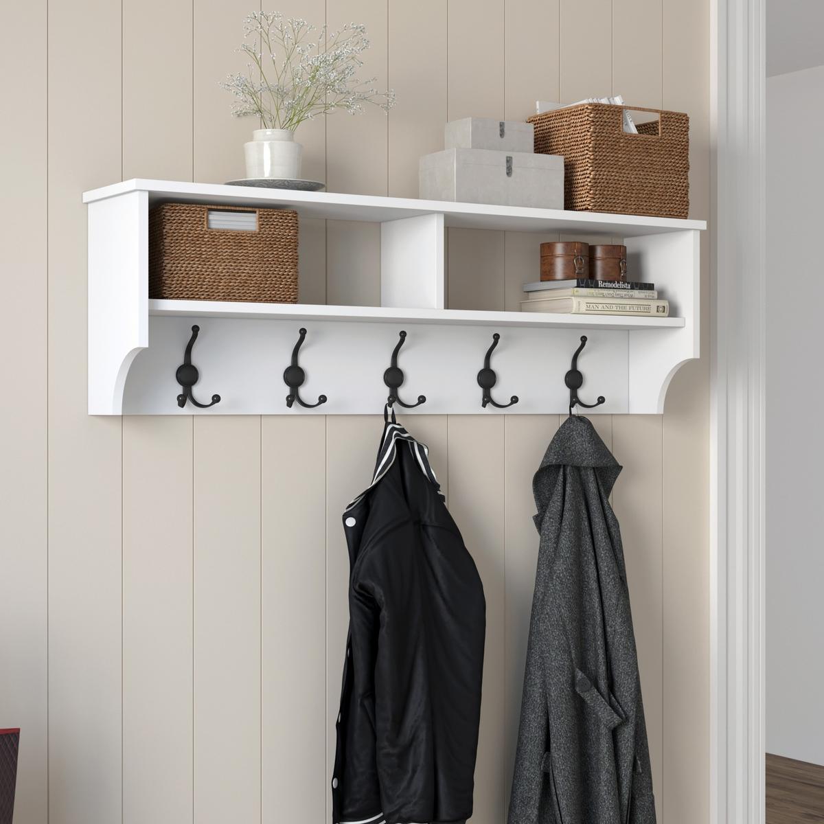 GARDEROBE mit 2 fächern und 5 haken 22,2/120/37,2 cm - Weiß, Holzwerkstoff (22.2/37.2/27cm) - Calicosy