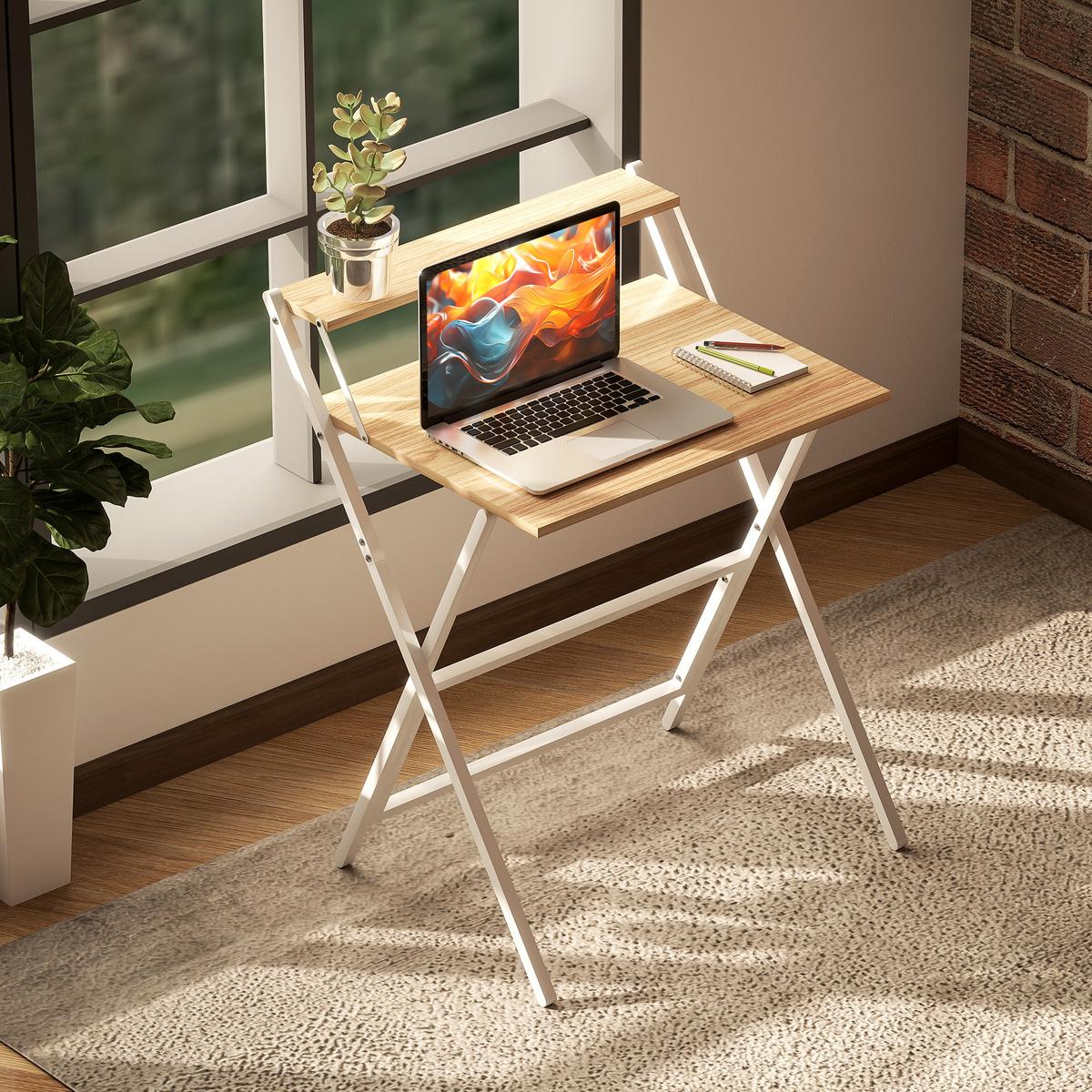 SCHREIBTISCH Stahl MDF Naturholz - Naturfarben/Weiß, Holzwerkstoff (62/70/86.5cm) - HOMCOM