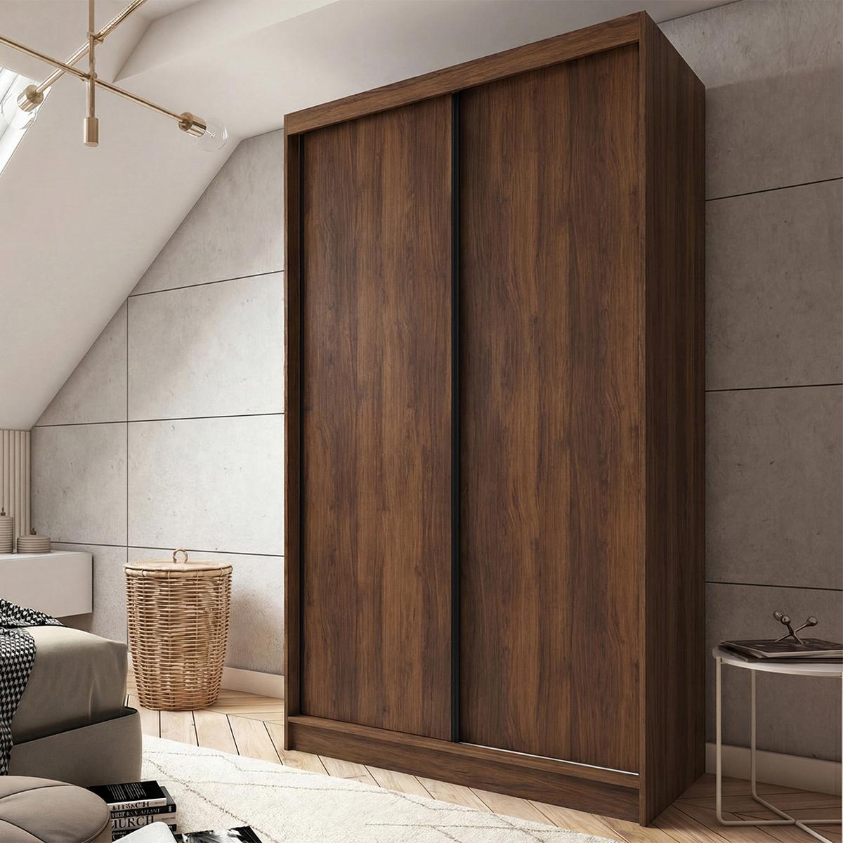 SCHWEBETÜRENSCHRANK Mario II mit Schubladen, ohne Spiegel 120/216/61 Walnuss - Walnussfarben, Holzwerkstoff (120/216/61cm) - Beautysofa