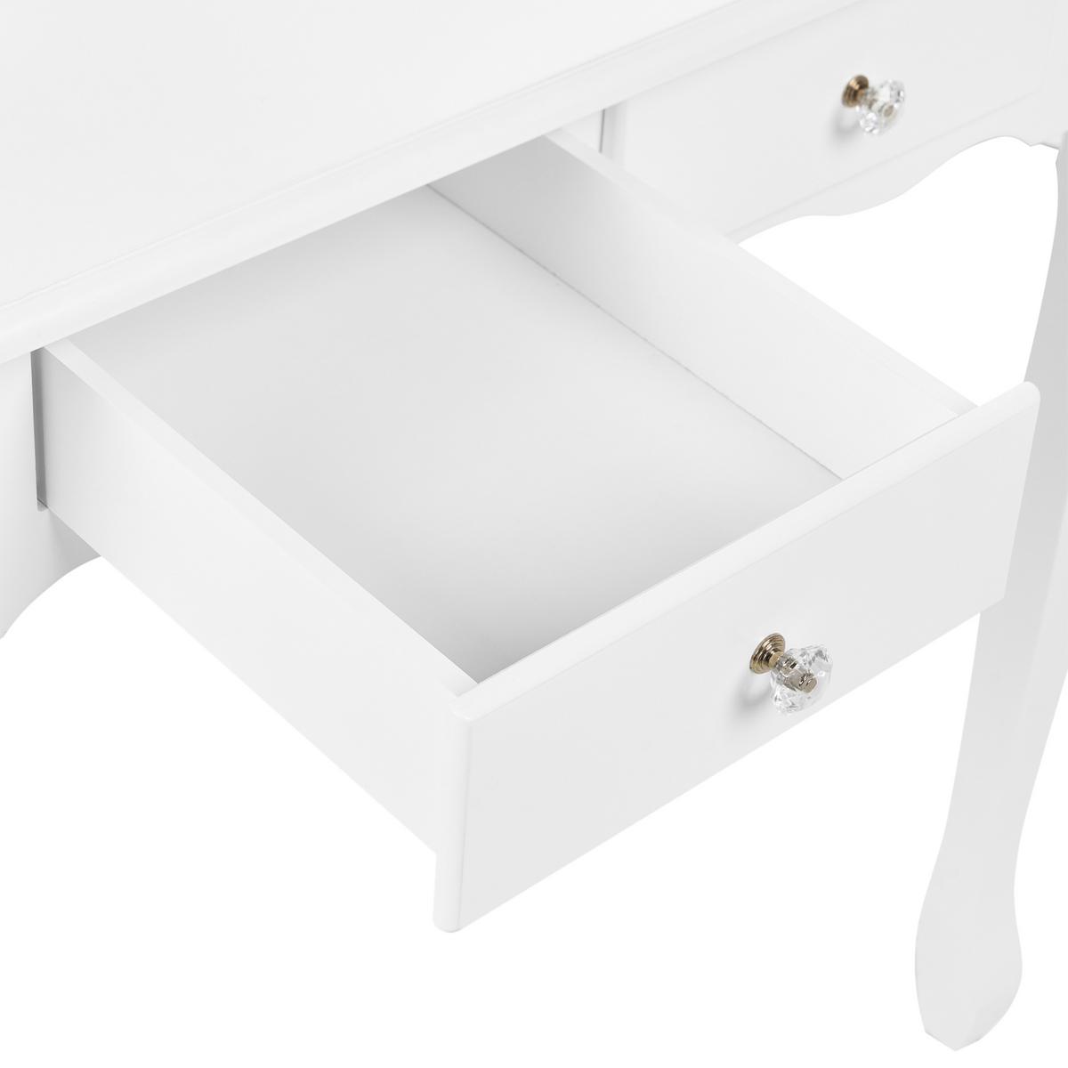 SCHMINKTISCH mit Spiegel und Hocker Weiß Diva - Weiß, Holzwerkstoff (75/144/40cm) - Beliani